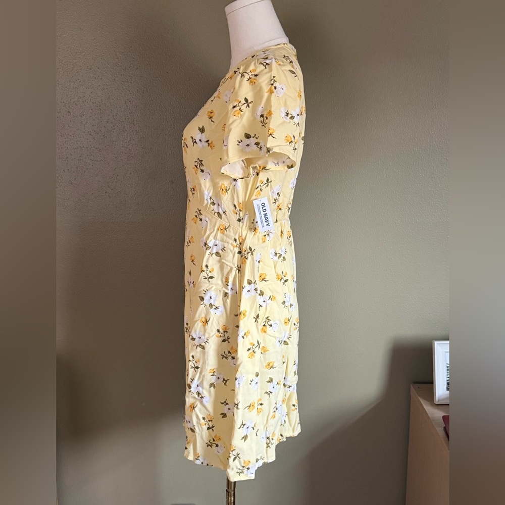 New Old Navy Light Butter Yellow Floral Short-Sleeve Midi Dress Preppy Feminine - Picture 4 of 6